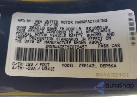 2009 Toyota Corolla S from USA, damaged, VIN 1NXBU40E79Z079457